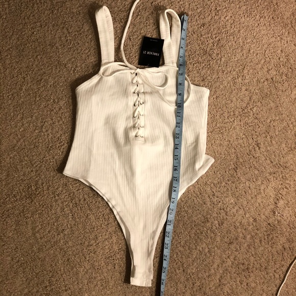 Ivory knit tie up ribbed lace bodysuit sz S - Picture 5 of 8